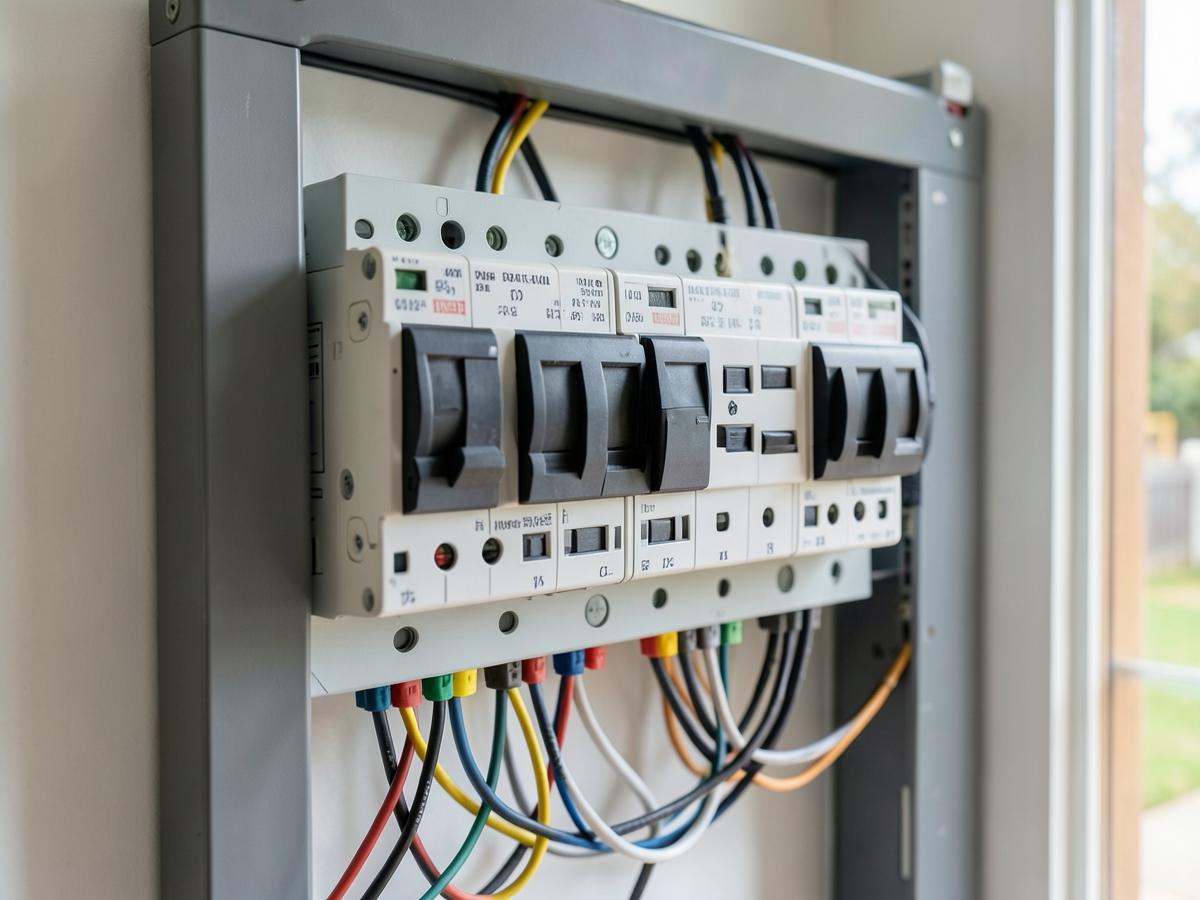 Newly upgraded residential switchboard with modern circuit breakers in a Brisbane home
